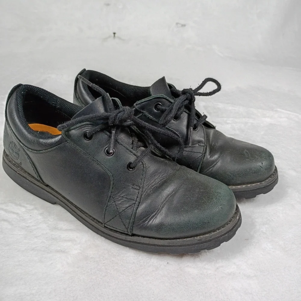 Timberland Waterproof Black Leather Oxford Shoes Boys 3.5 34900M Lug Sole‎